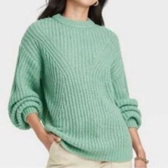 A New Day Chunky Knit Crewneck Sweater in Seafoam - Picture 2 of 11